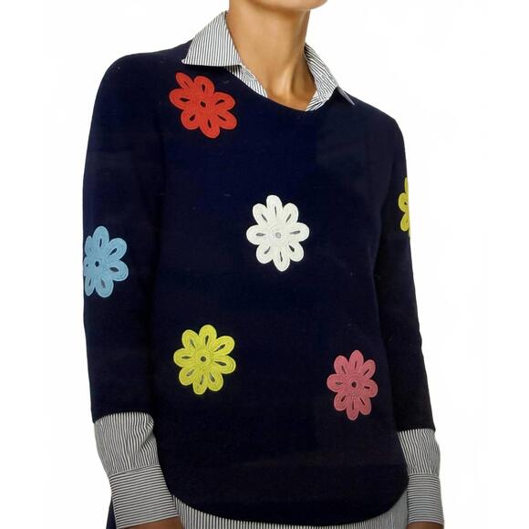 NEW J'ENVIE/ELI knit sweater with floral in navy